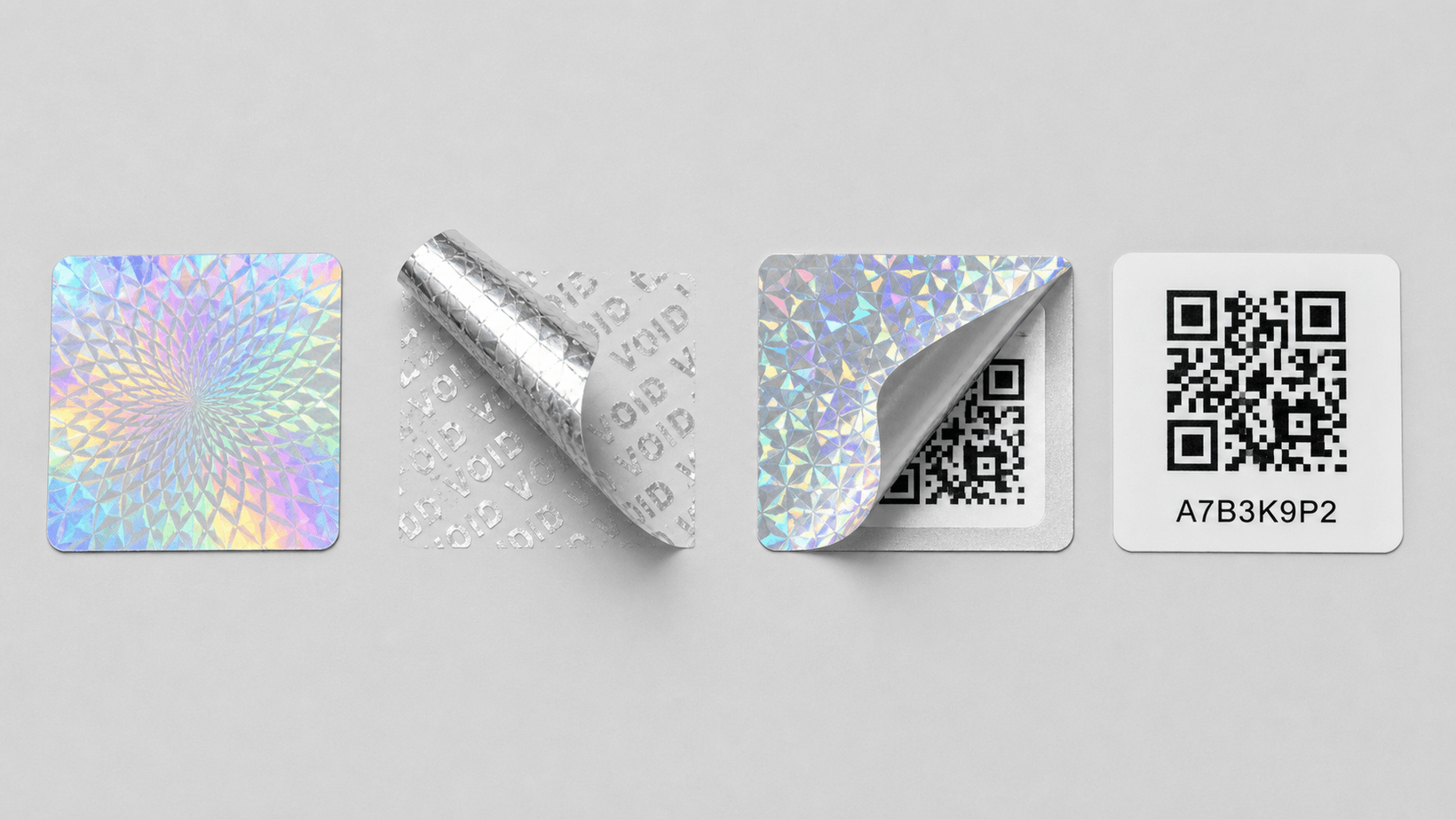 สติ๊กเกอร์กันปลอม 4 แบบ ได้แก่ โฮโลแกรม VOID สองชั้น และ QR Code Unique Code